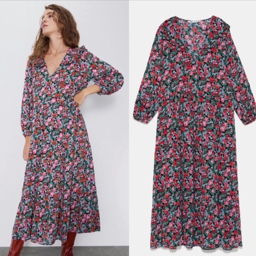 Zara floral print maxi dress size small